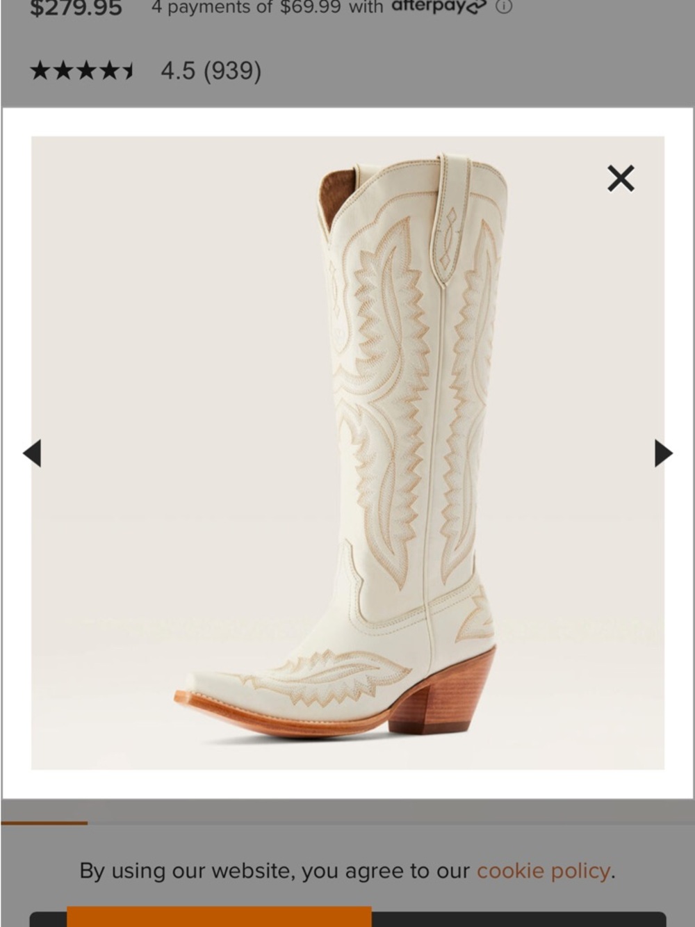 Ariat Casanova Cream Embroidered Western Boots - Picture 4 of 6